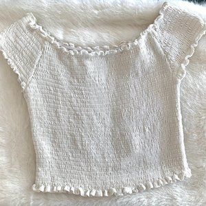 Brandy Melville White Smocked Top